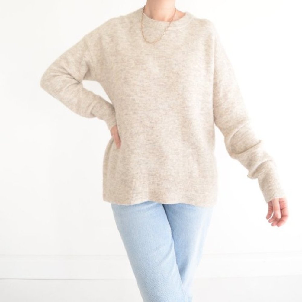 Aritzia Babaton Oatmeal Heather Herring 25% Alpaca 10% Wool Crewneck Sweater Sma